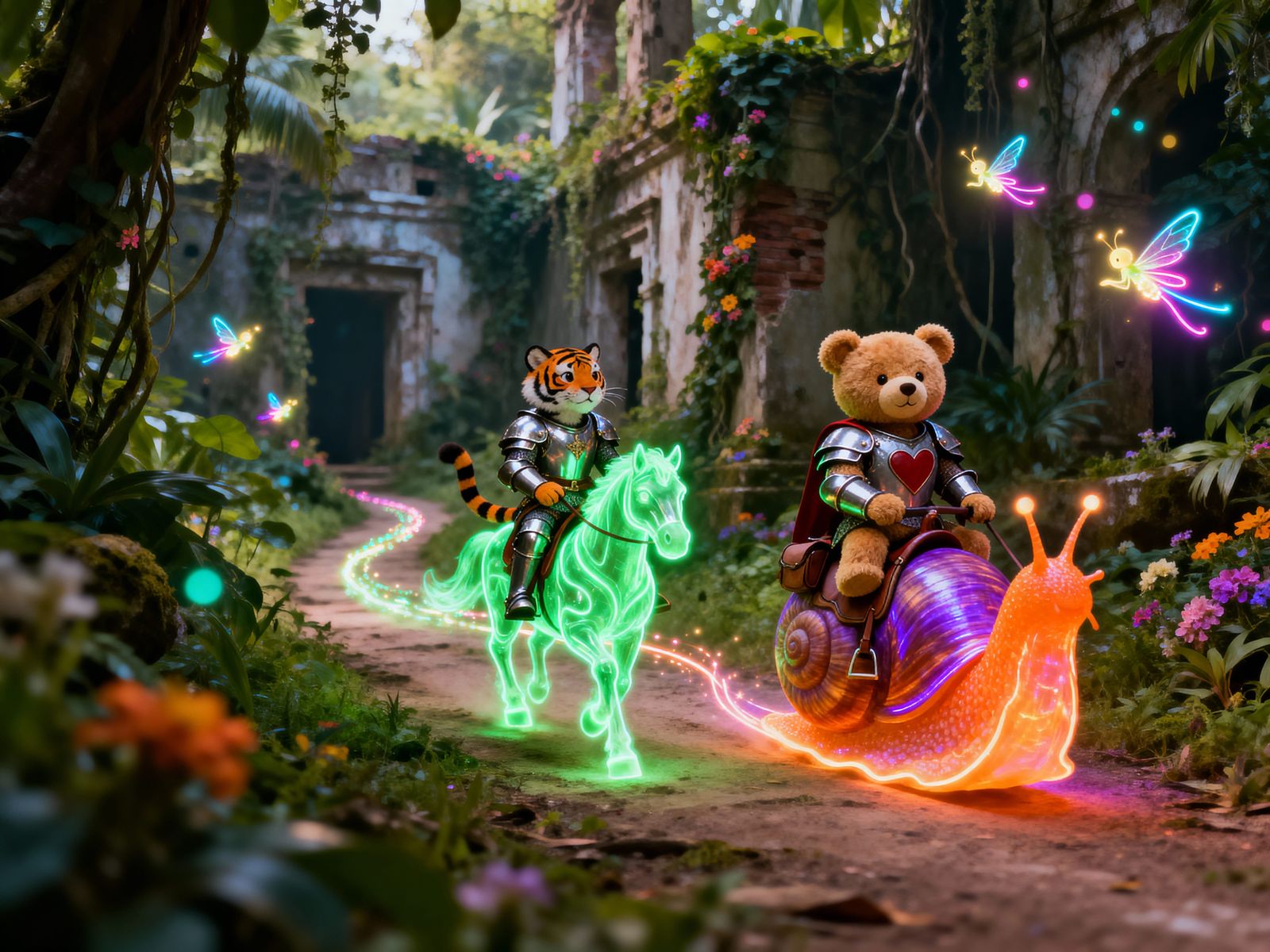 Cute Knights Ride Magical Mounts Through Jungle Ruins