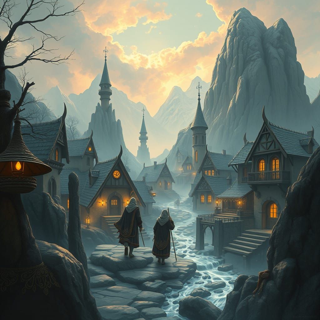 Ethereal Village in Temporal Flux, Inspired by Nordic Mythol...