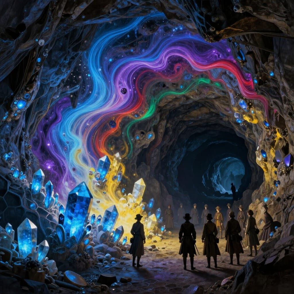 Victorian Explorers Discover Glowing Crystal Caverns
