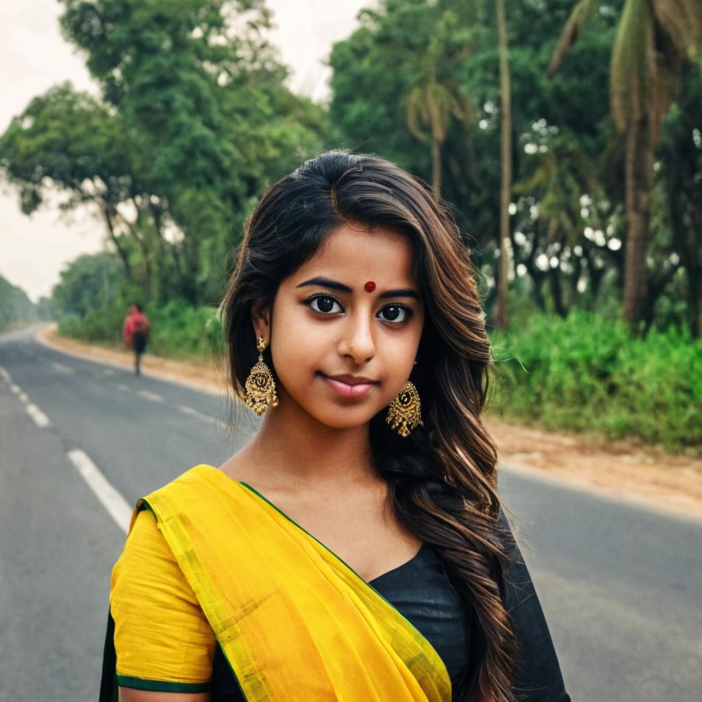 Elegant Bengali Woman in Yellow Saree