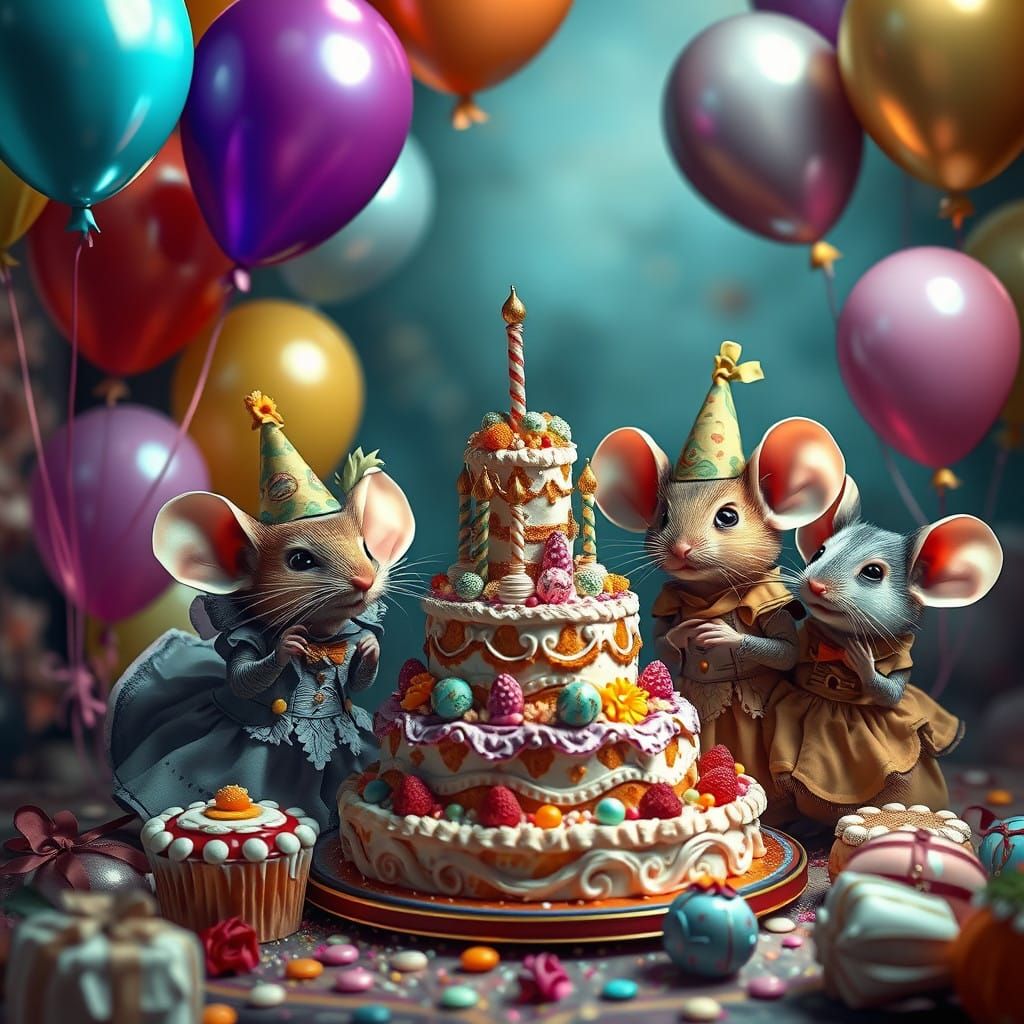 Whimsical Mice in Vibrant Party Attire