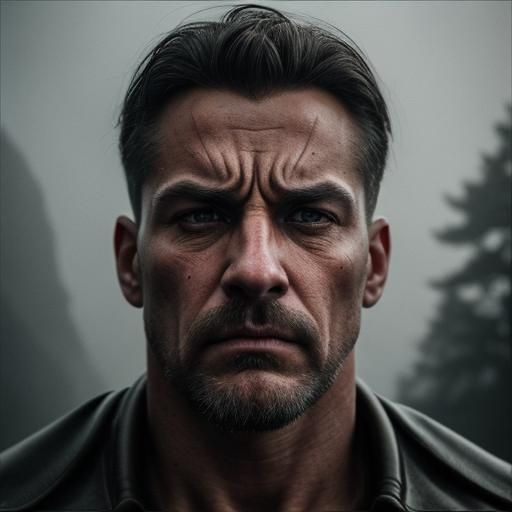 Sorrowful Muscled Man in Dramatic Digital Painting