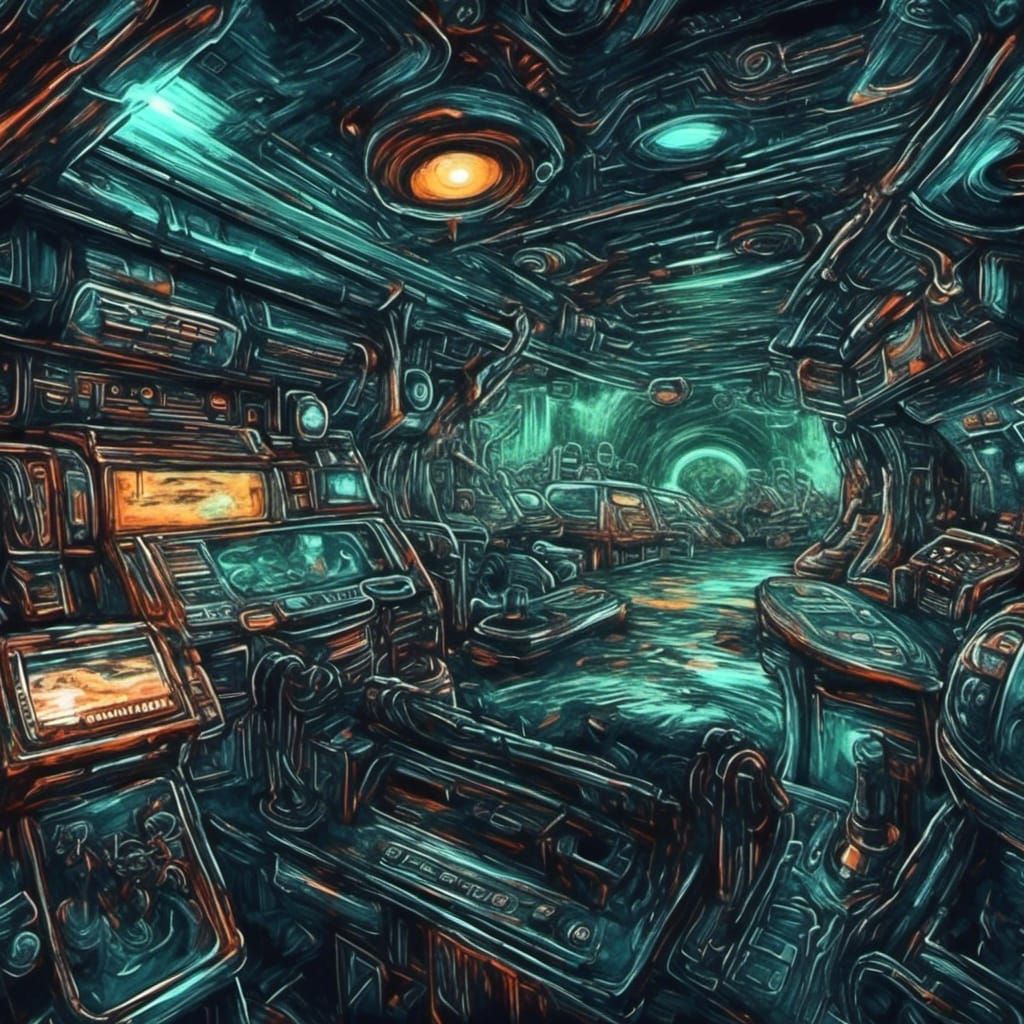 Vaporwave Sci-Fi Arcade in Liminal Space