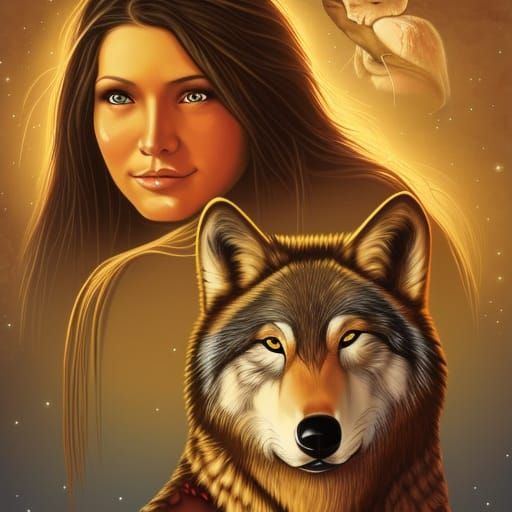 Native American Girl and Wolf in Comic Book Art