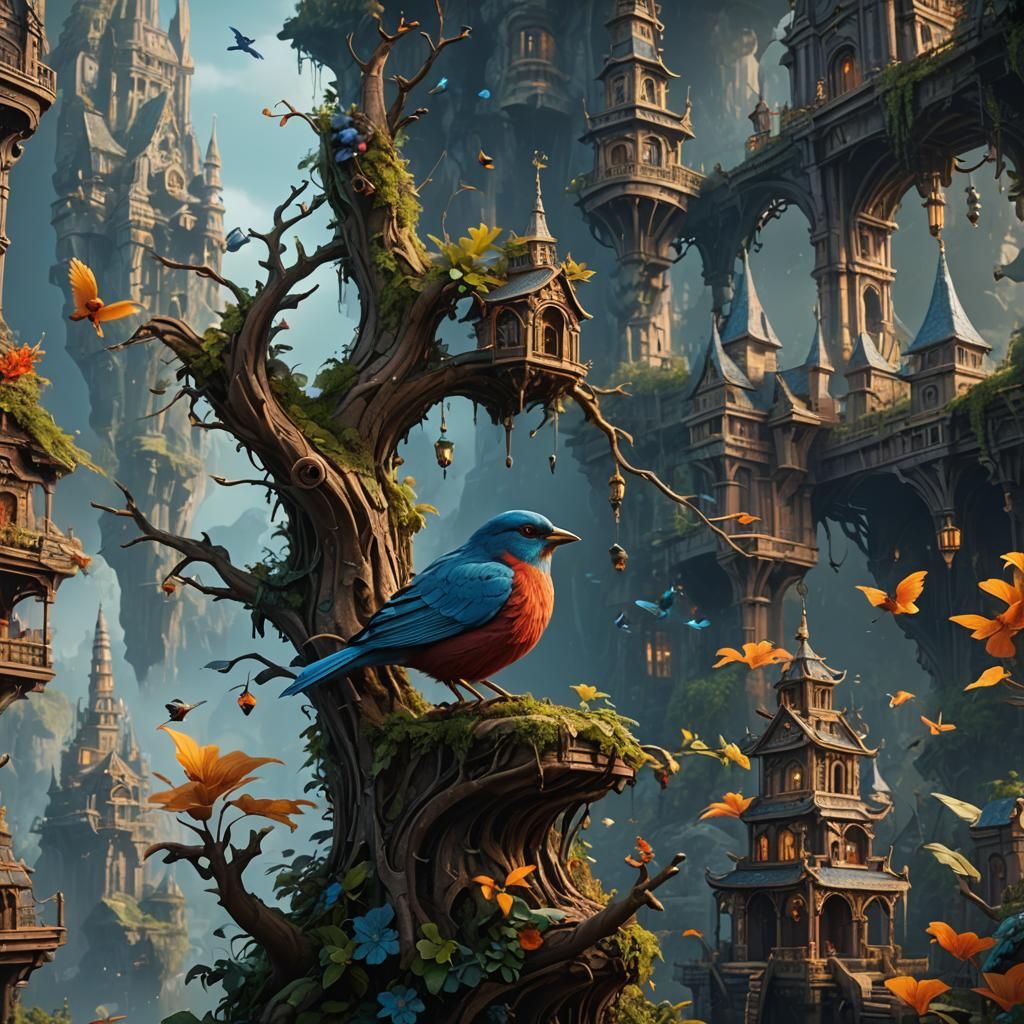 Fantastical Bird in Detailed Matte Painting