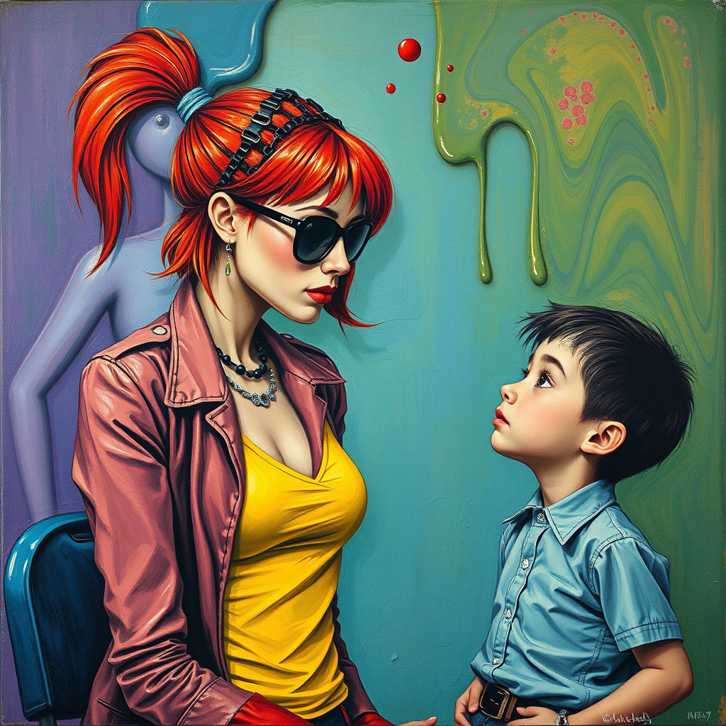 Punk Teacher and Student in Cubist Surrealism