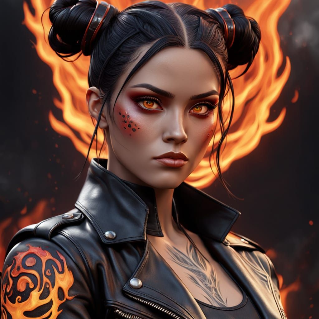 Fiery Fantasy Portrait of Woman with Tribal Tattoos