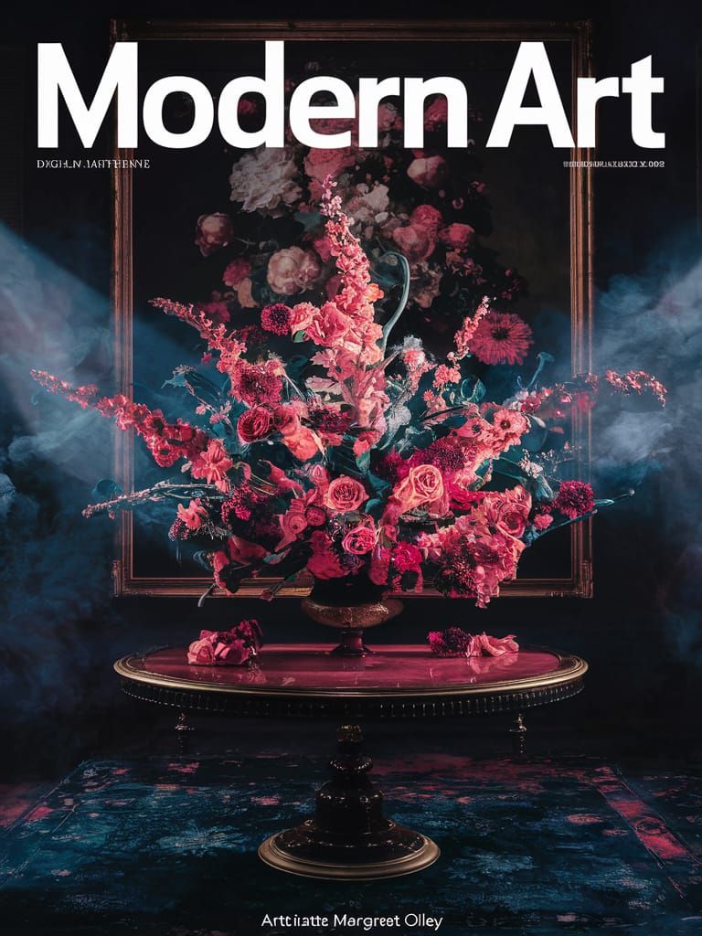 Modern Art Magazine Cover with Flowers, Digital Painting