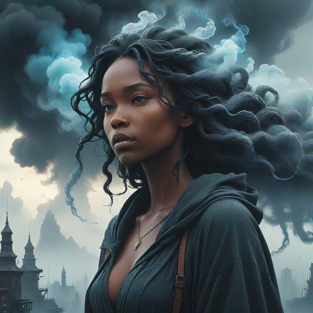 Ethereal Black Air Elemental in Mystic Cityscape Matte Paint...