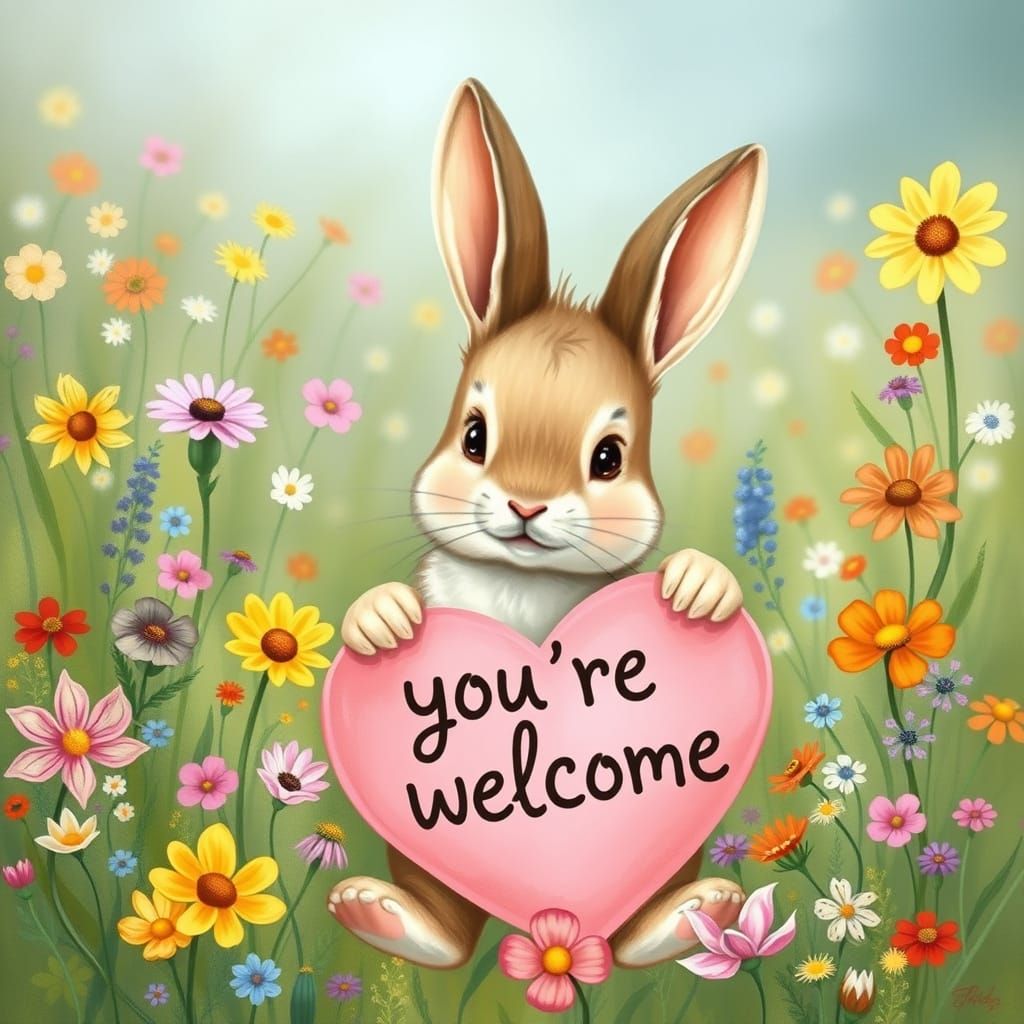 Baby Bunny's Heartfelt Welcome in Lush Meadow
