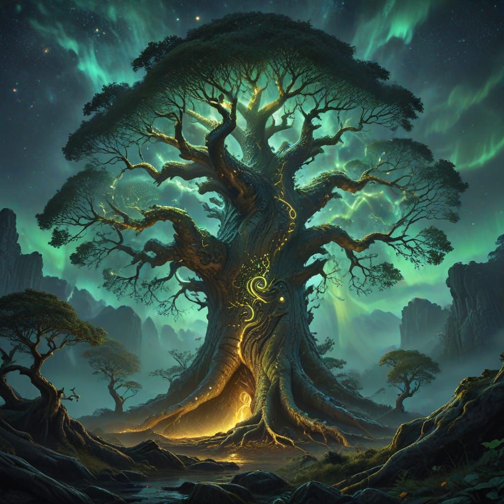 Yggdrasil World Tree in Cosmic Fantasy Art