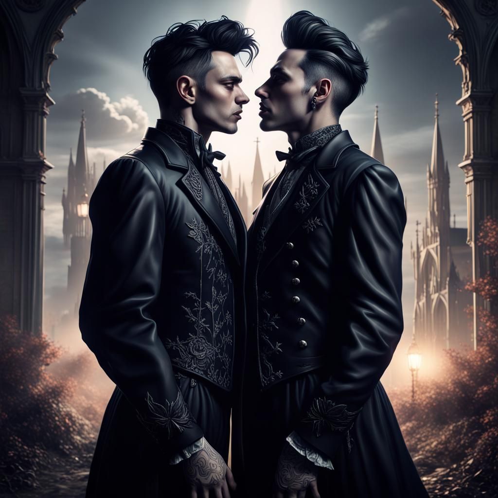 Detailed Gothic Portrait of Kissing Couple