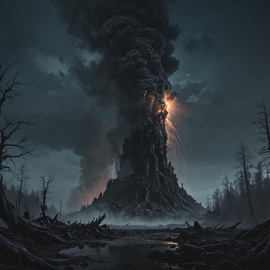 Geyser Eruption Under Black Moon: Dark Fantasy Art