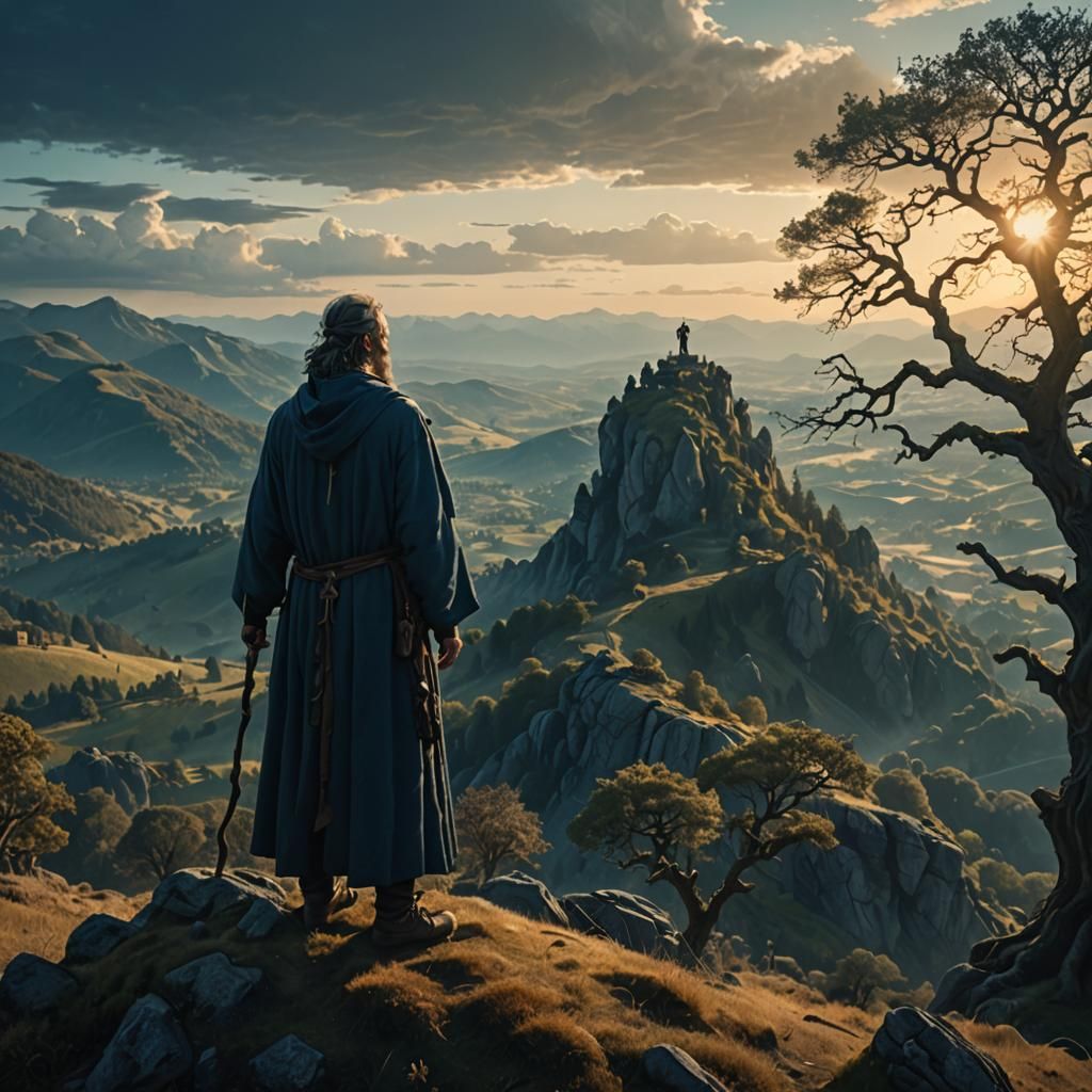 Epic Sorcerer Overlooks Mystical Realm