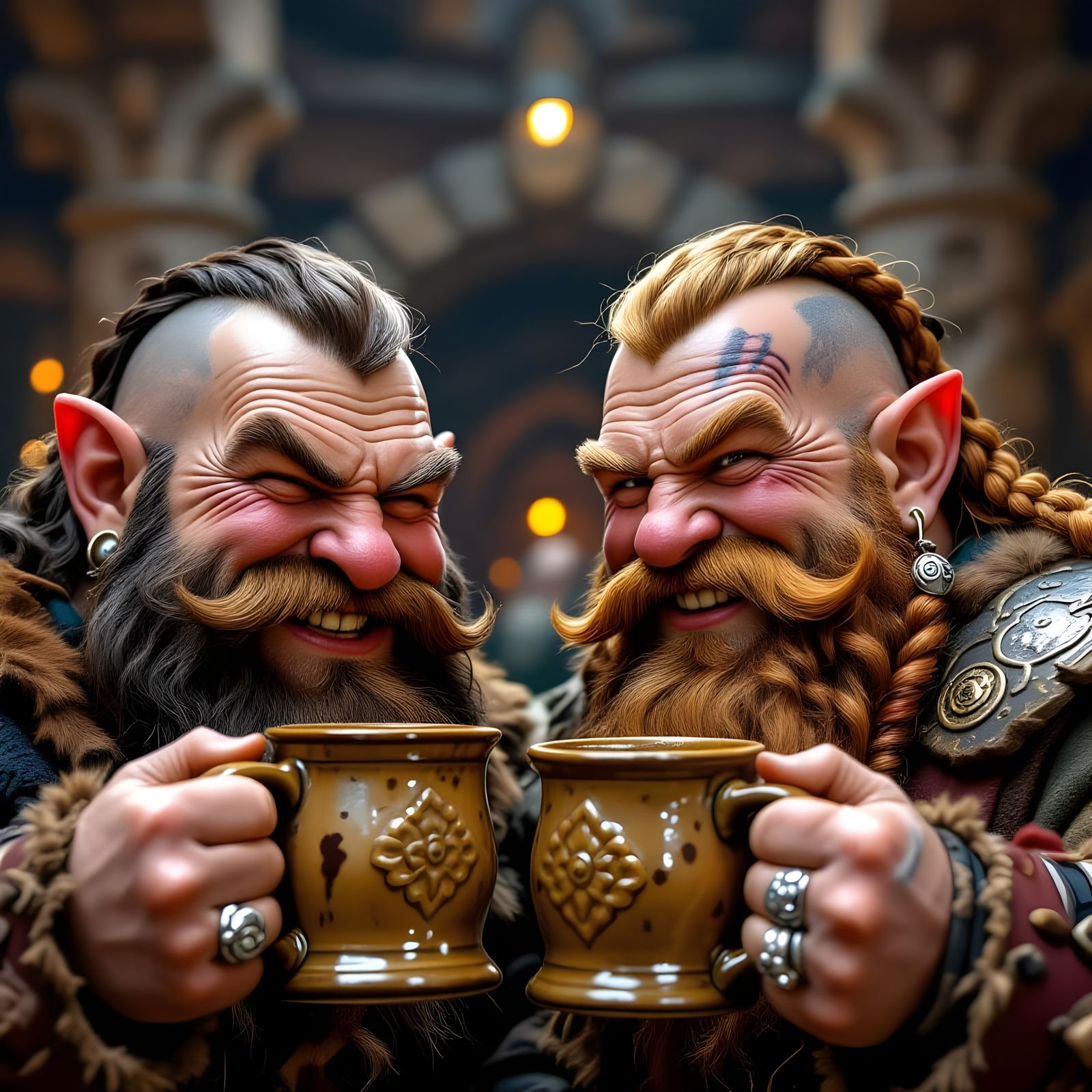 Dwarves Enjoying Dark Ale in Ancient Stone Hall