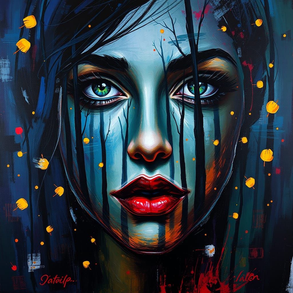 Abstract Portrait: Woman Merging with Dreamlike Forest