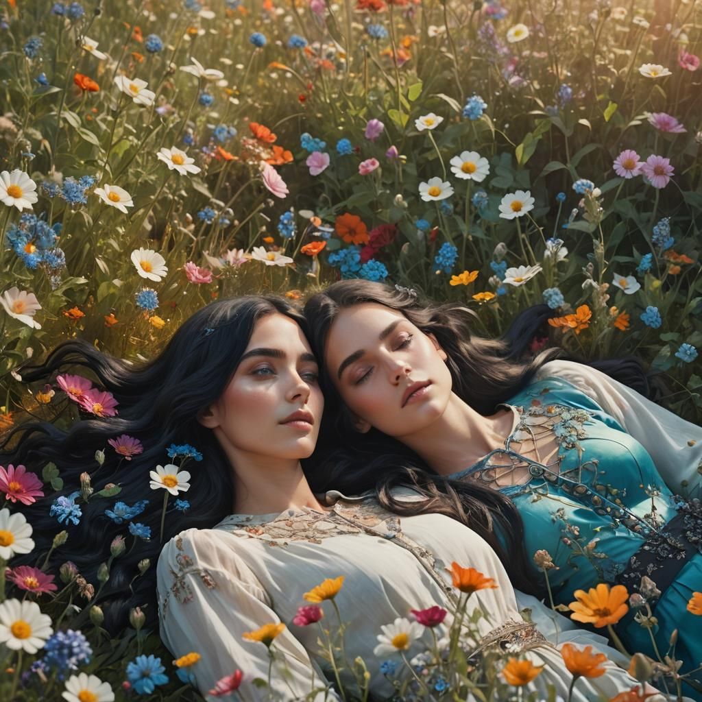 Mystic Elven Women Gazing in Flower Field