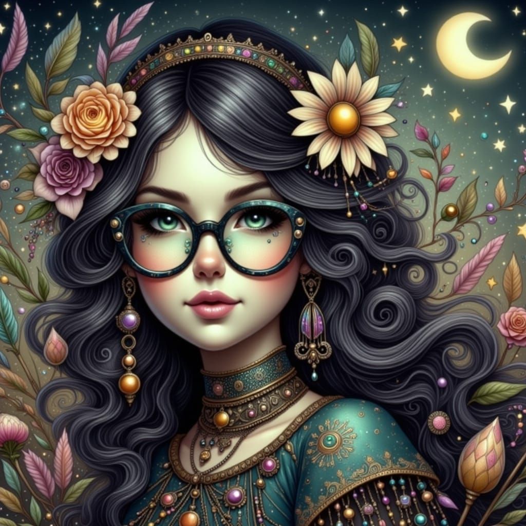 Whimsical Goth Hippie Witch Portrait
