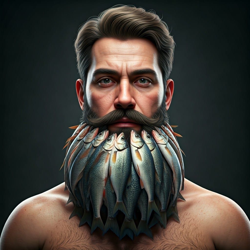 Man's Fish Beard: A Surreal Portrait
