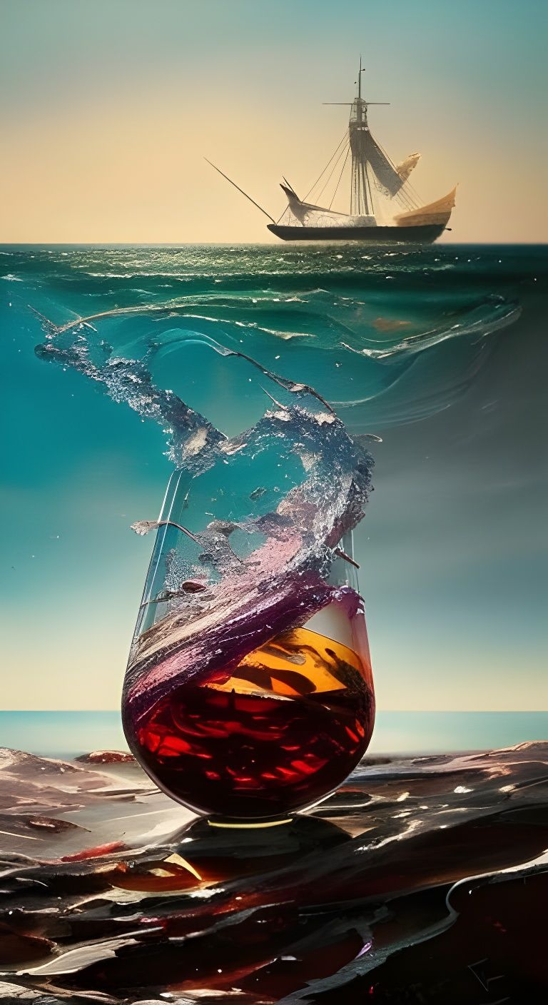 Abstract Wineglass Ship: Crushed Glass Art