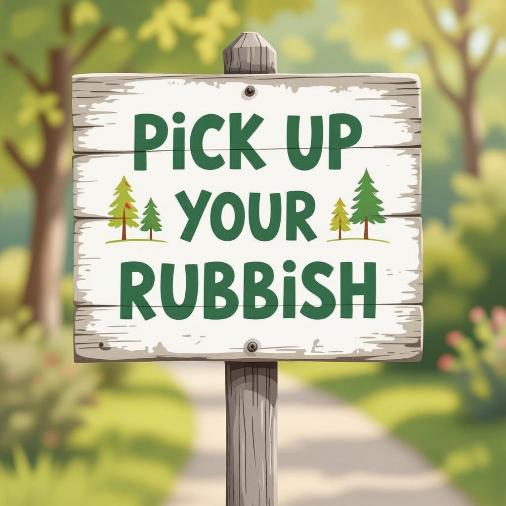 Aesthetic Wooden Sign: Pick Up Your Rubbish