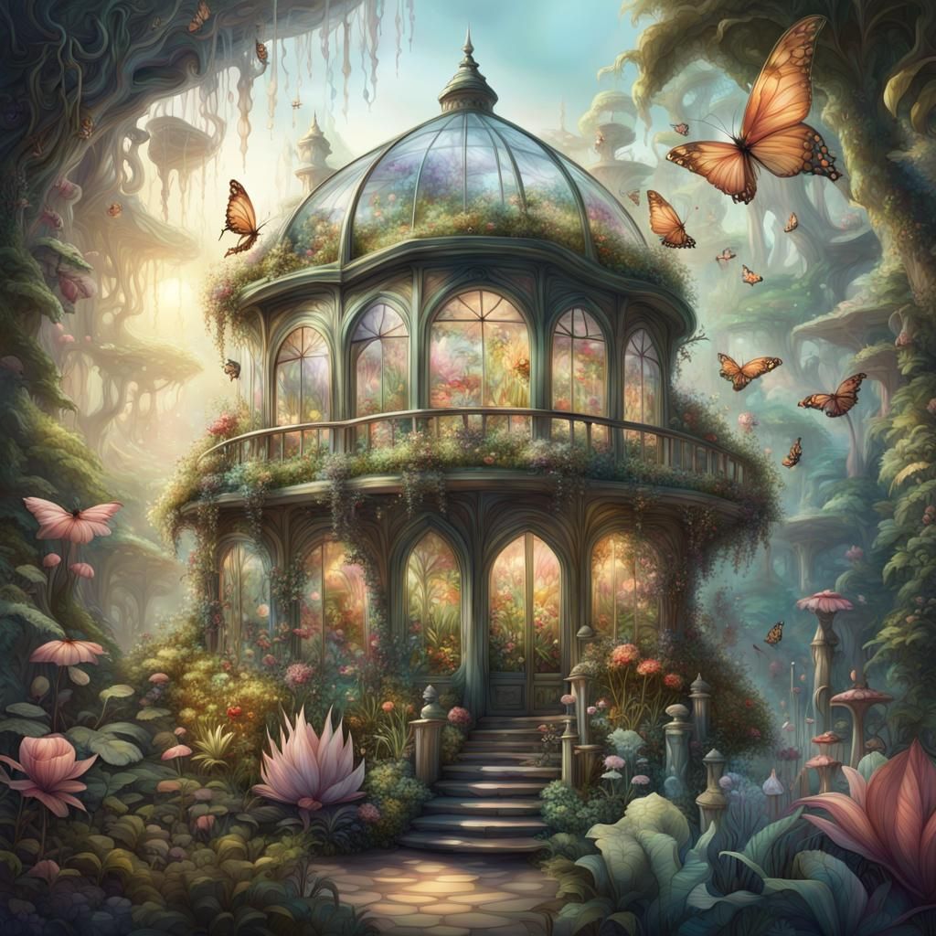 Enchanting Botanical house with magical Plants in a fantastical world of enchanted forest and mystical plants