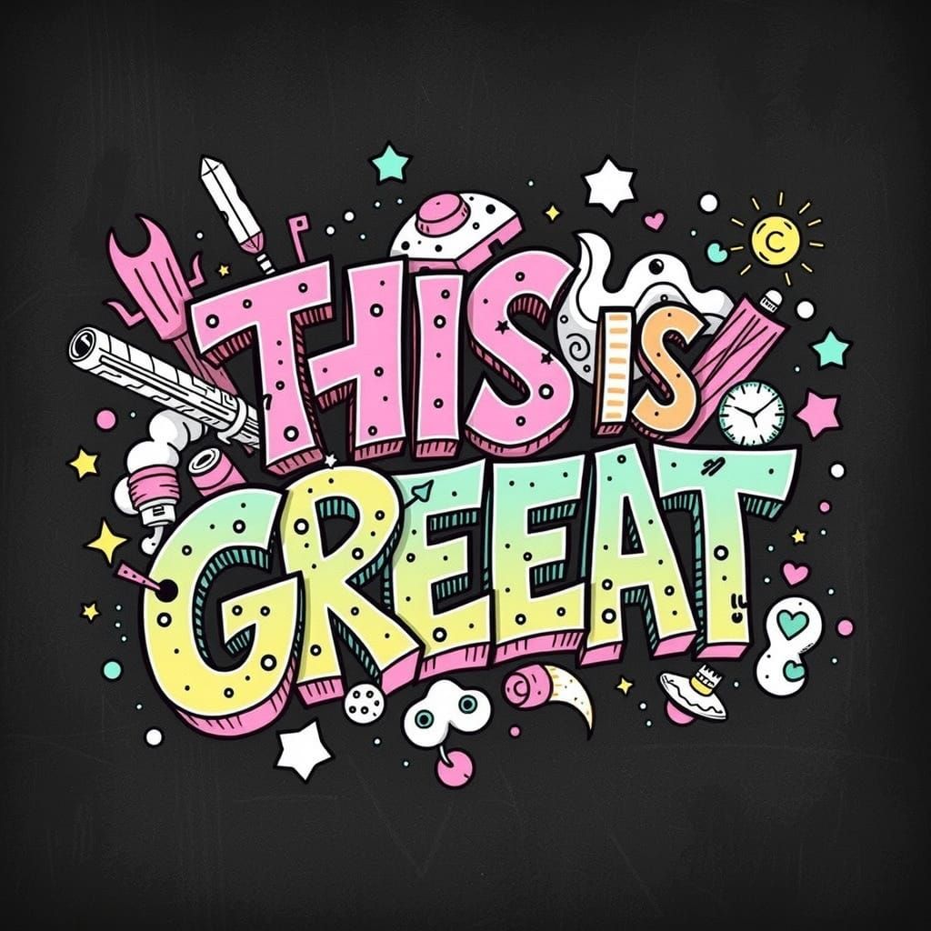 Whimsical Hand-Drawn Doodle Art in 3D Graffiti Style