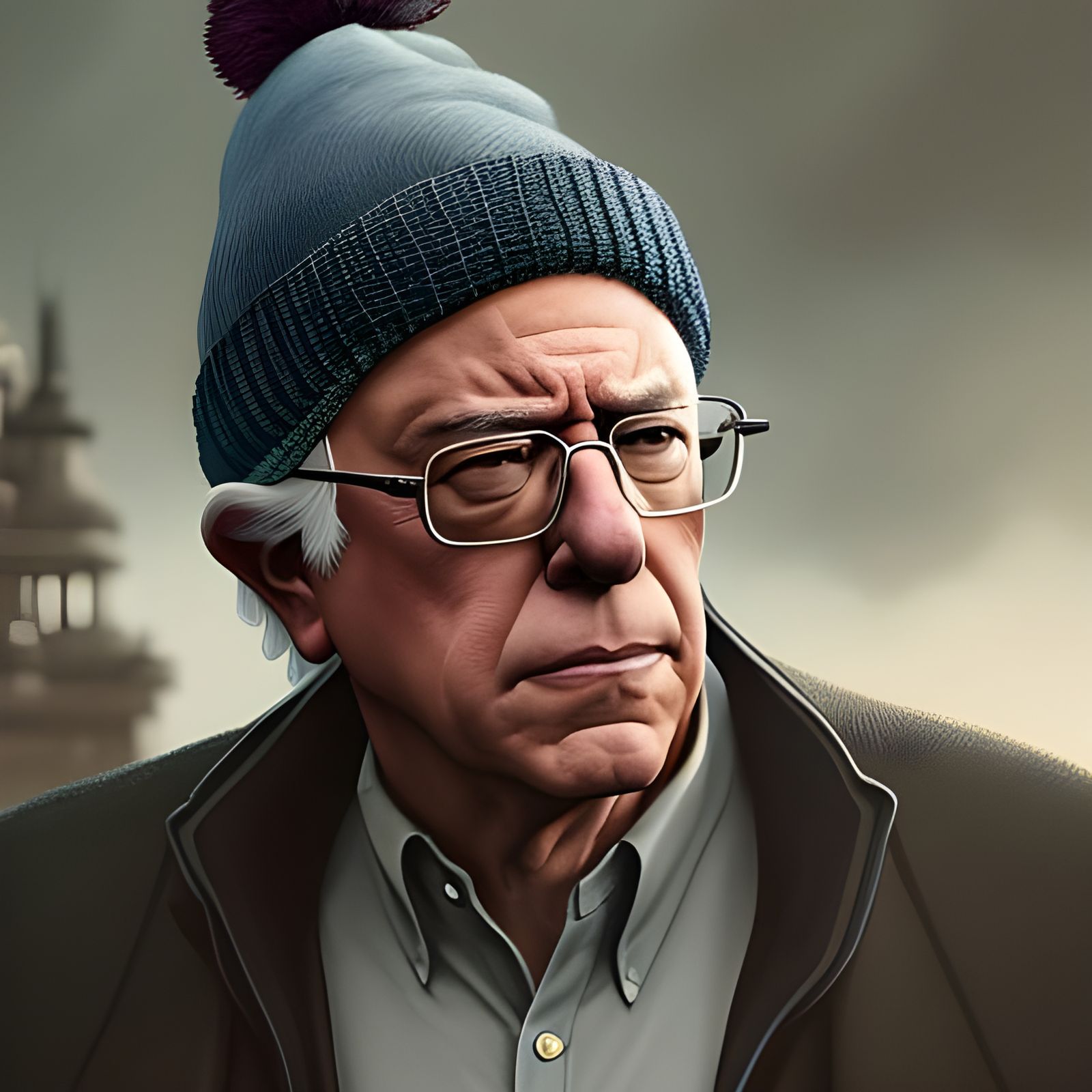 Detailed Portrait of Bernie Sanders in Beanie