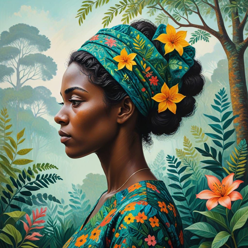 Woman in Nature, Watercolor Silhouette