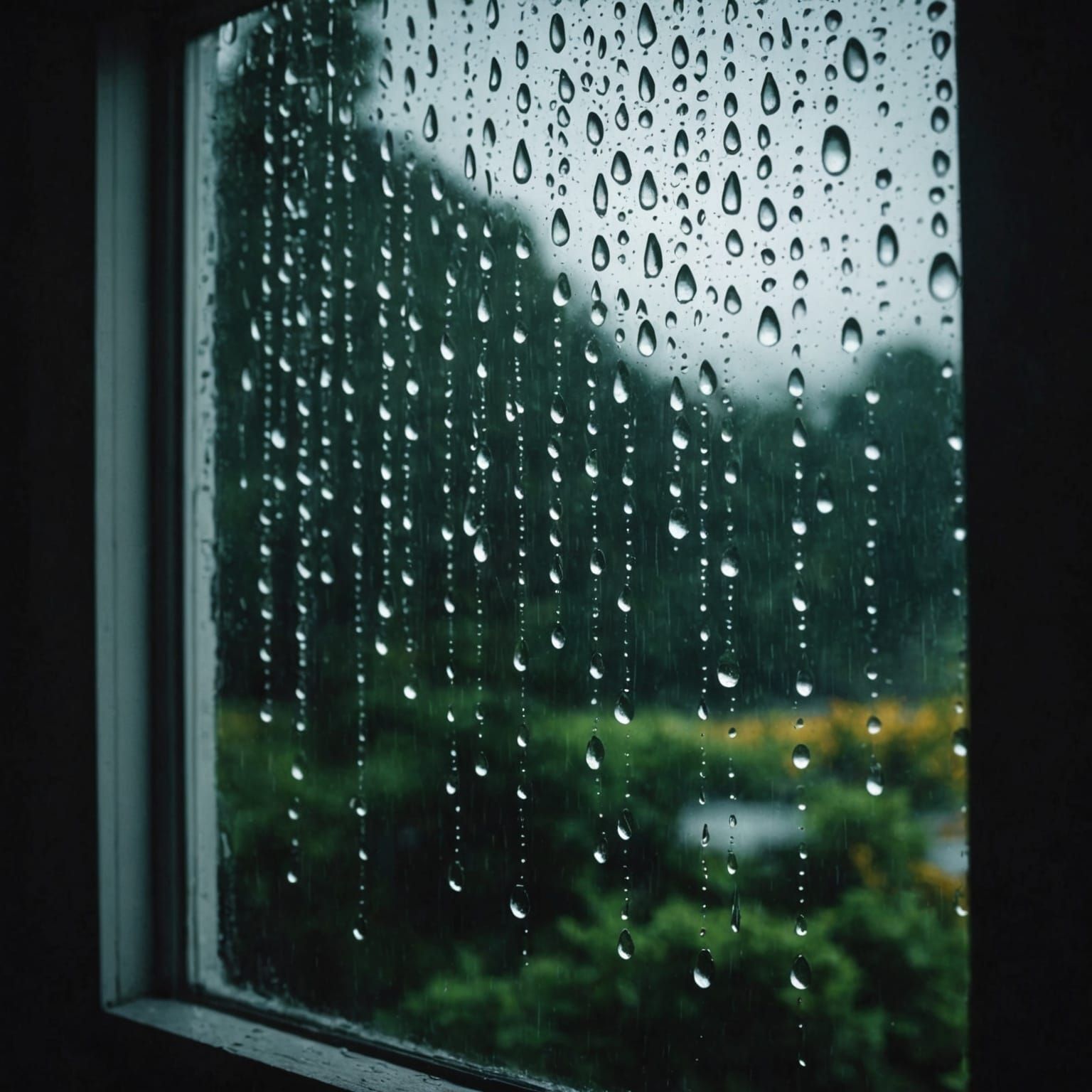 Water Droplets on Window: Cinematic Film Still
