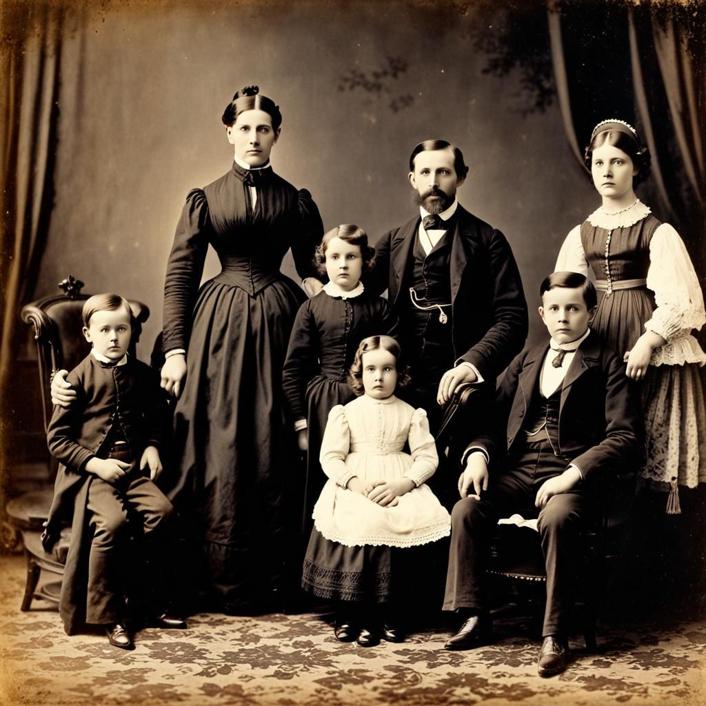 Victorian Family Portrait with Ghostly Figures
