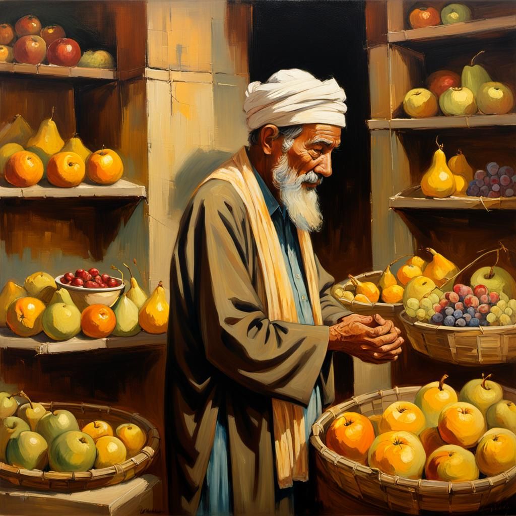 Muslim Couple Praying: Impressionistic Oil Painting