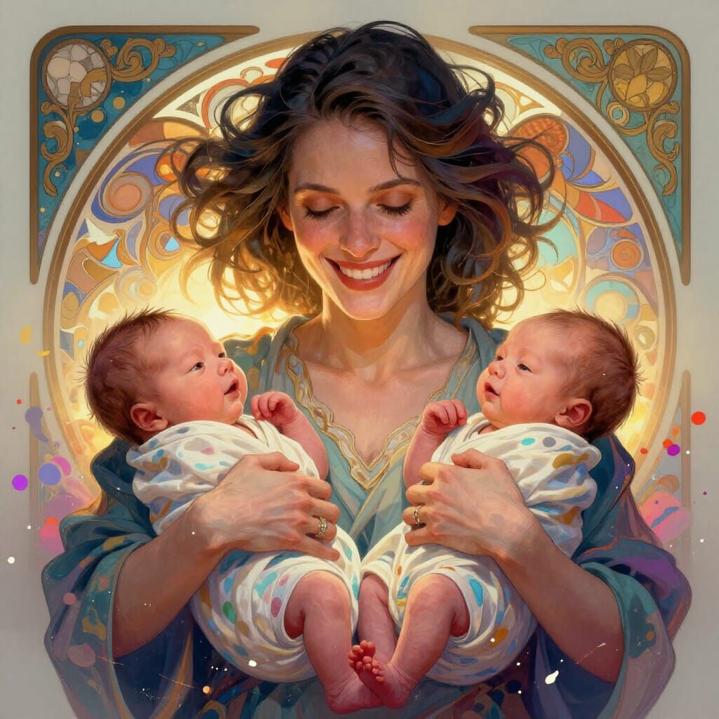 Jubilant Mother with Newborn Twins: A Christmas Miracle