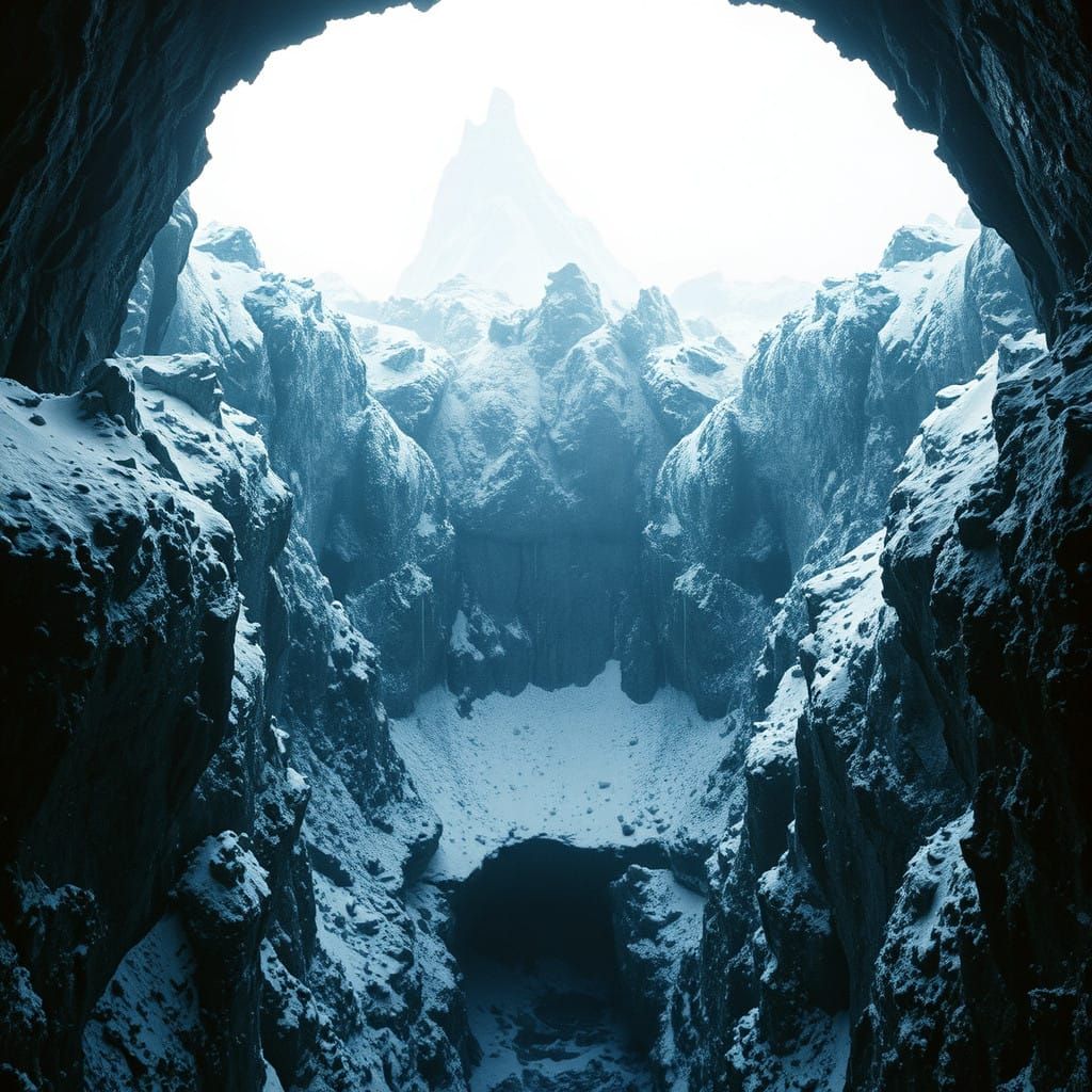 Ethereal Snowy Fortress Volcano in a Realm of Wonder