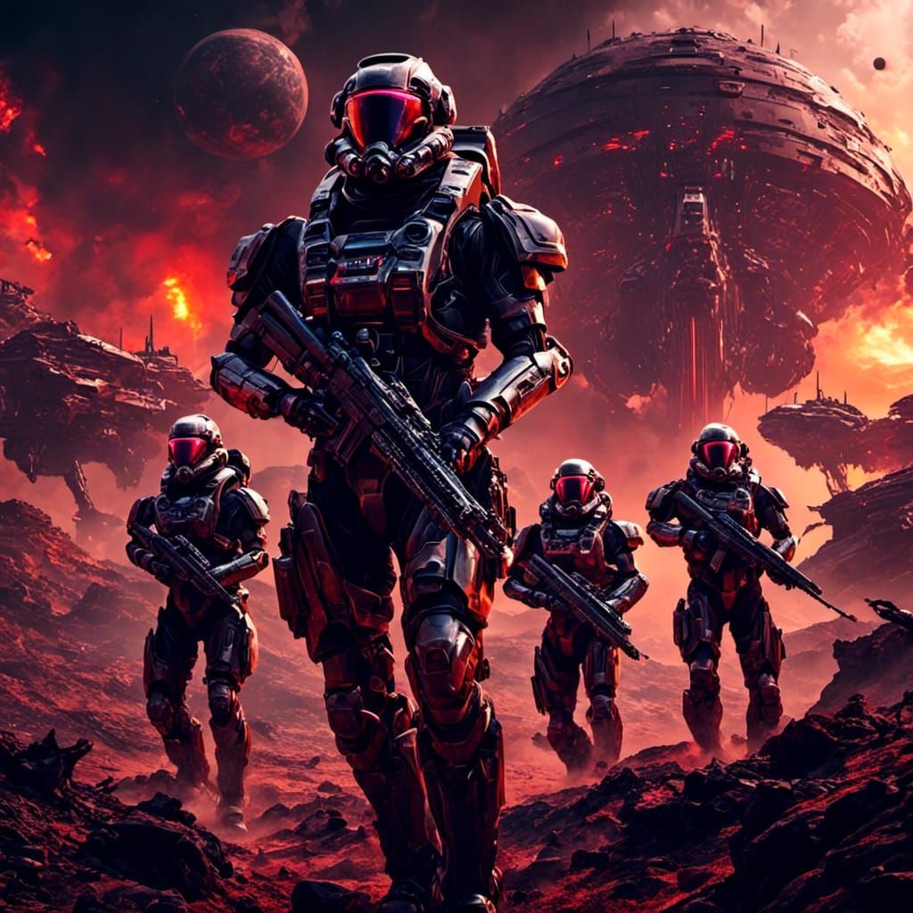 Sci-Fi Troopers on Alien Planet, Digital Illustration