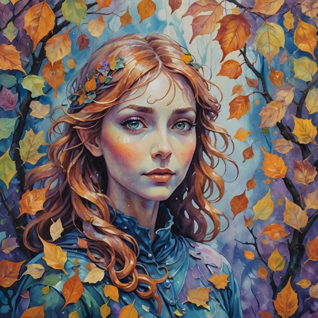 Ethereal Autumn Girl in Fauvist Street Art Style