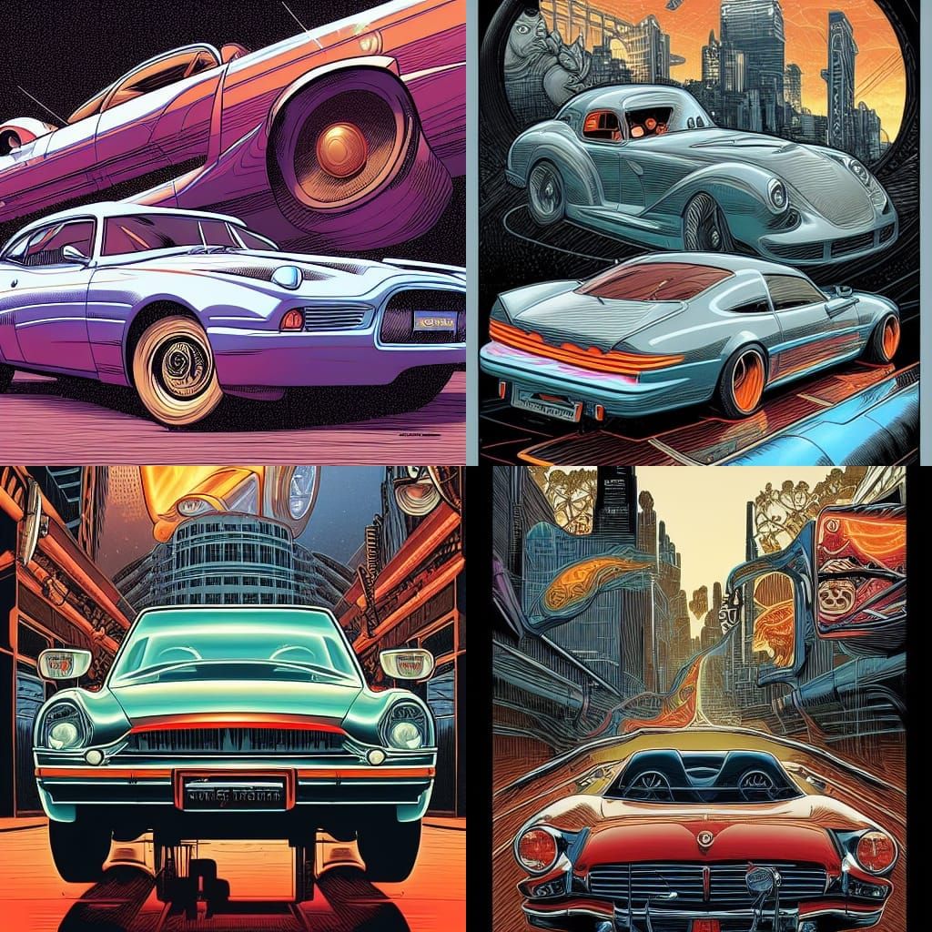 Hot Rod Car in Comic Book Art Style