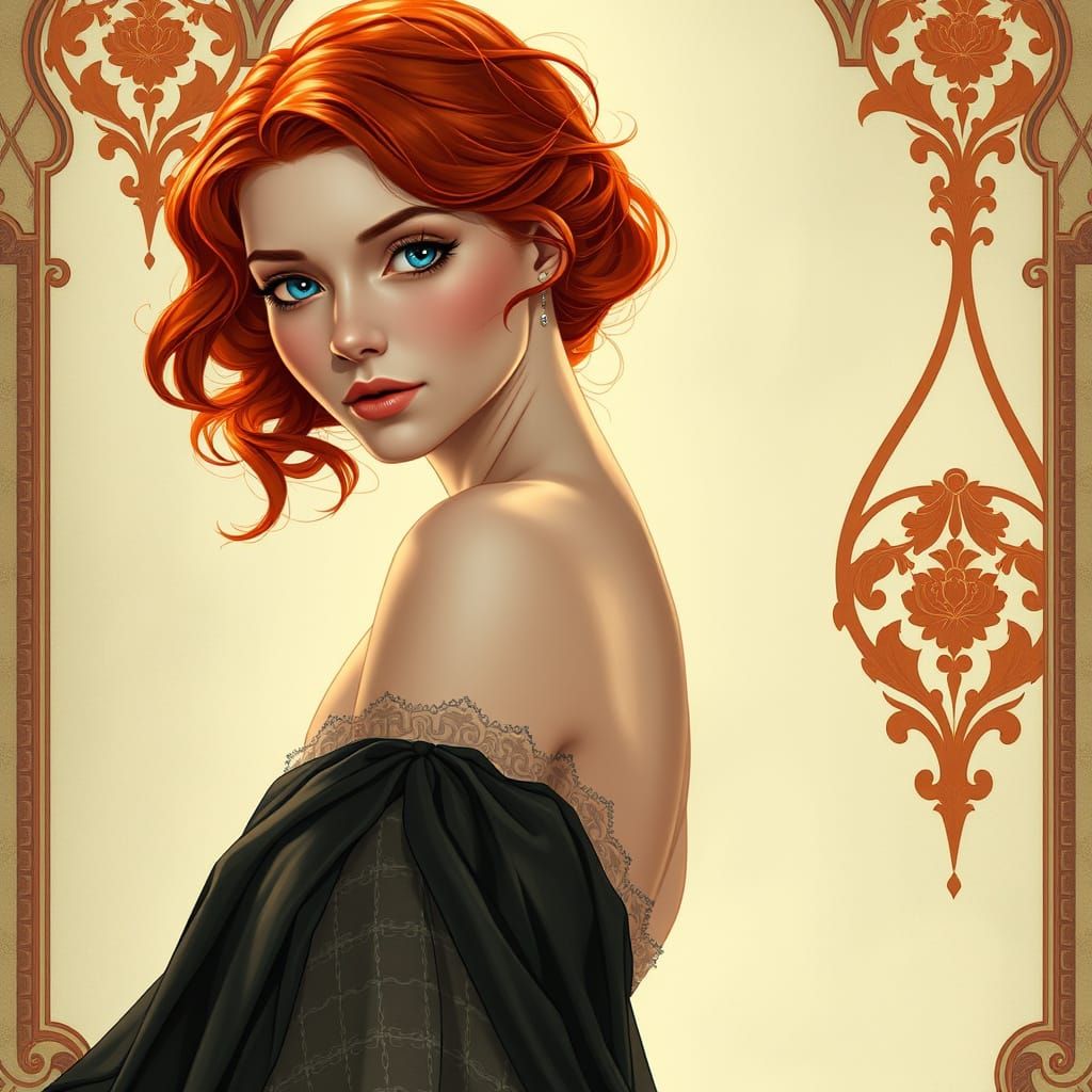 Elegant Redhead in Art Nouveau Fantasy