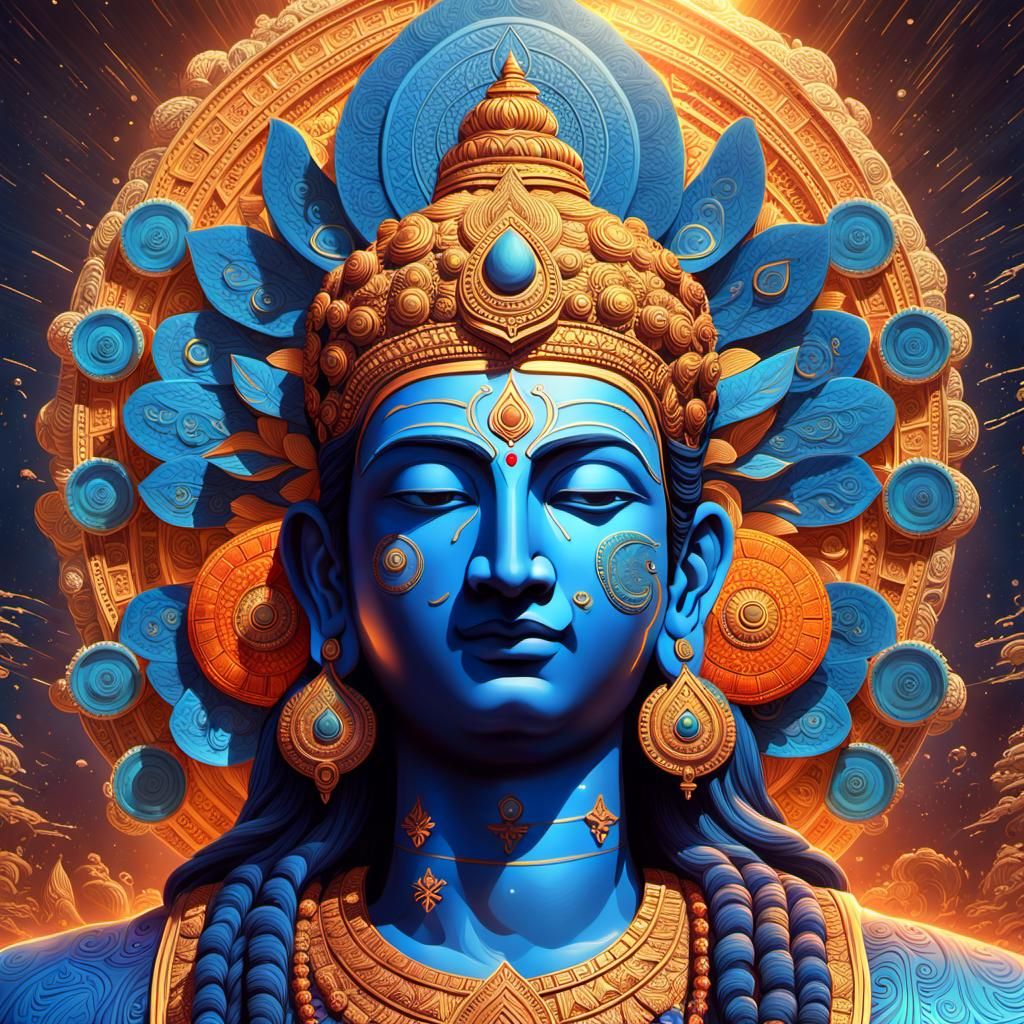 Vibrant Lord Vishnu Concept Art in Intricate Hindu Mythology...