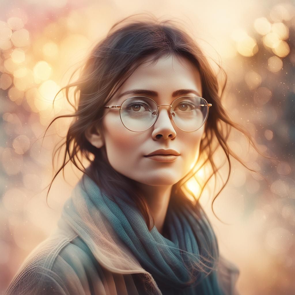 Dreamy Brunette Portrait in Ethereal Watercolor Style