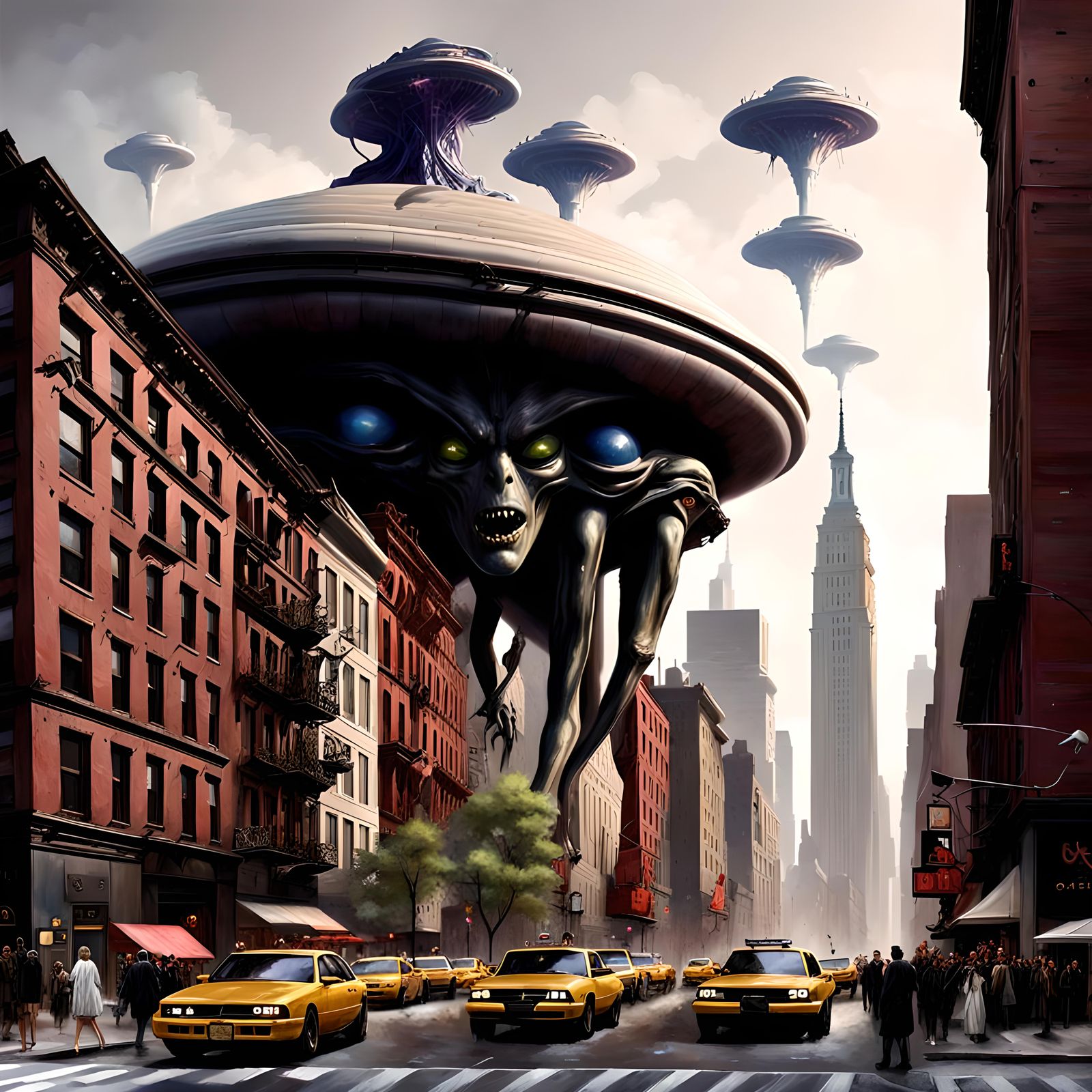 Alien takeover of New York, blend of alien and traditional a...