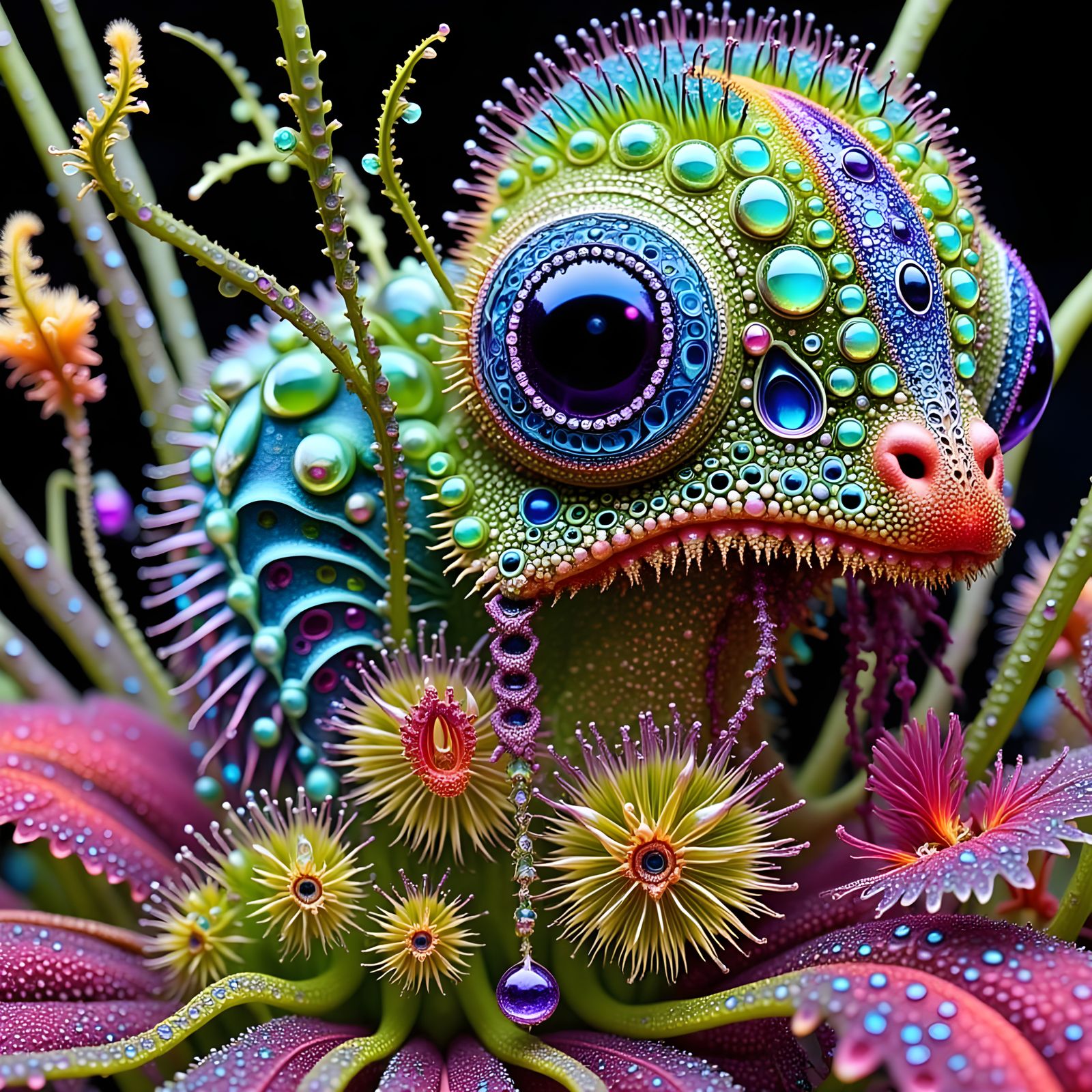 Colorful Fractal Boat with Botanical Creatures