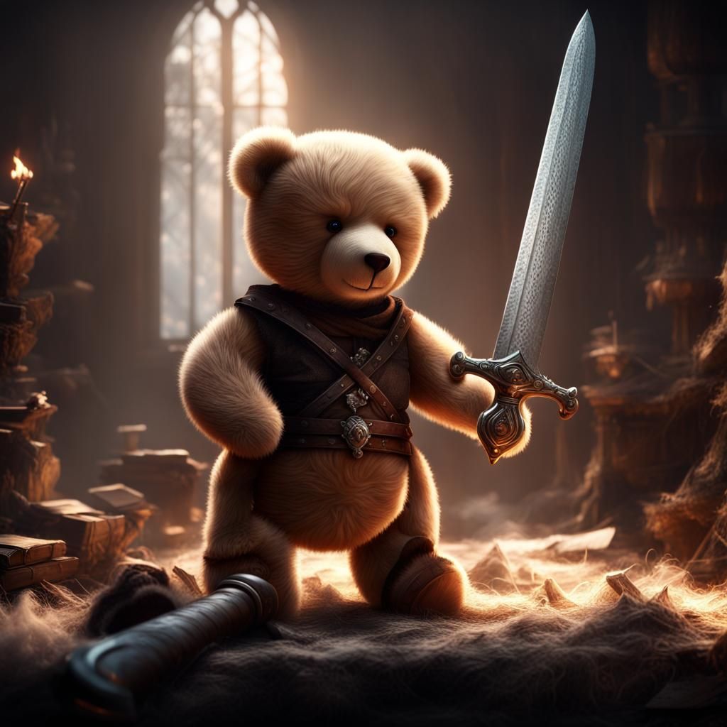 Teddy Bear Forging Sword: Epic Digital Matte Painting