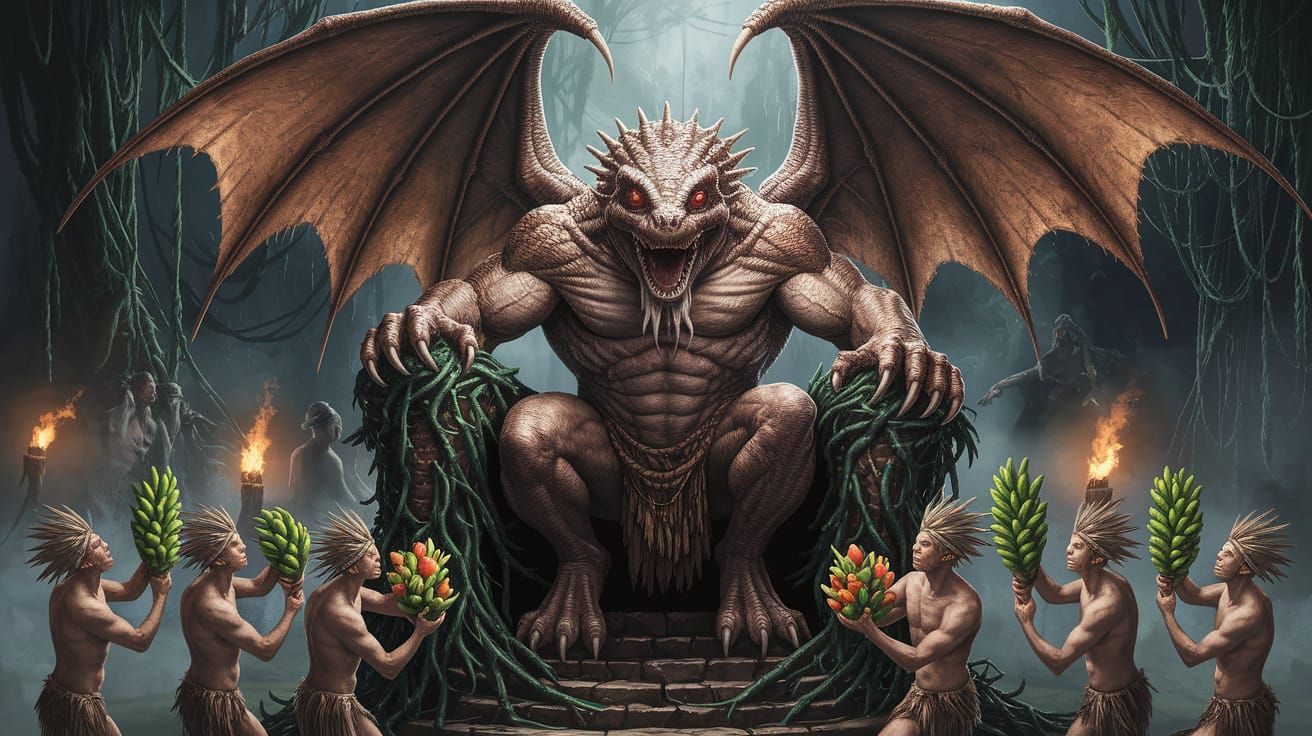 Dark Fantasy Beast on Jungle Throne