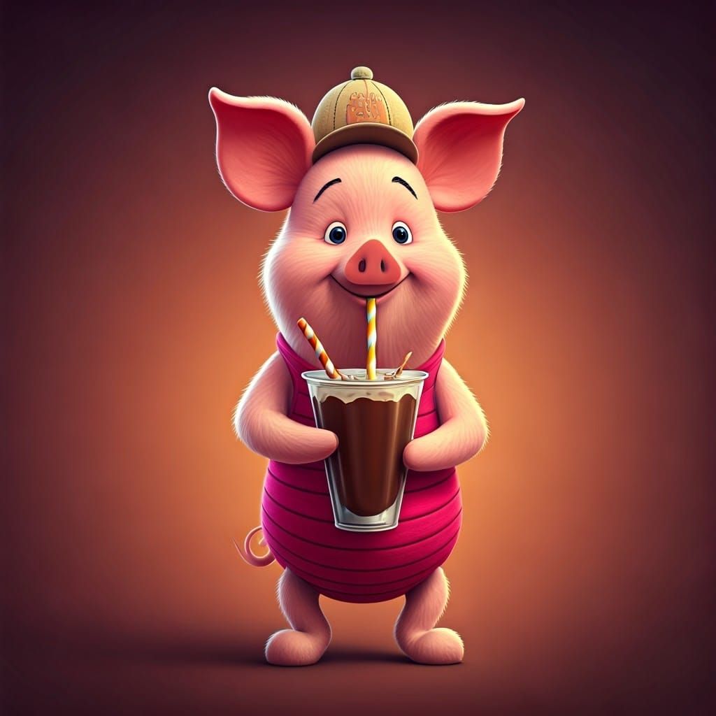 Piglet Enjoys Milkshake in Pixar-Inspired 3D Art