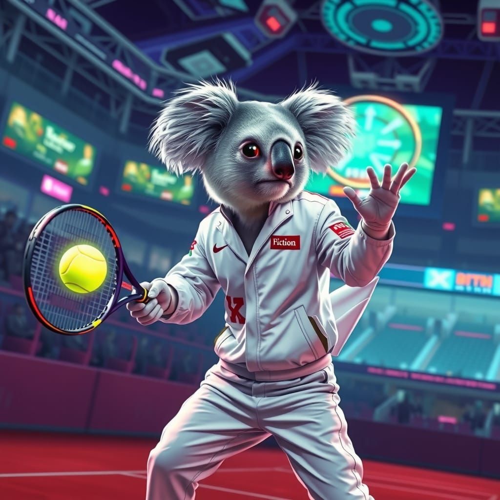 Cyberpunk Koala Plays Tennis in Space Arena