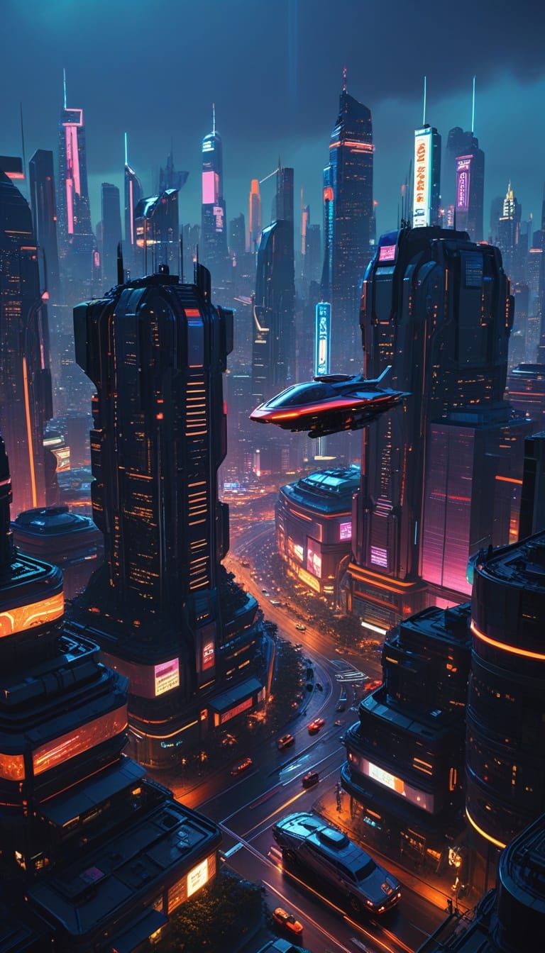 Cyberpunk Cityscape with Neon Glow, Cinematic Still