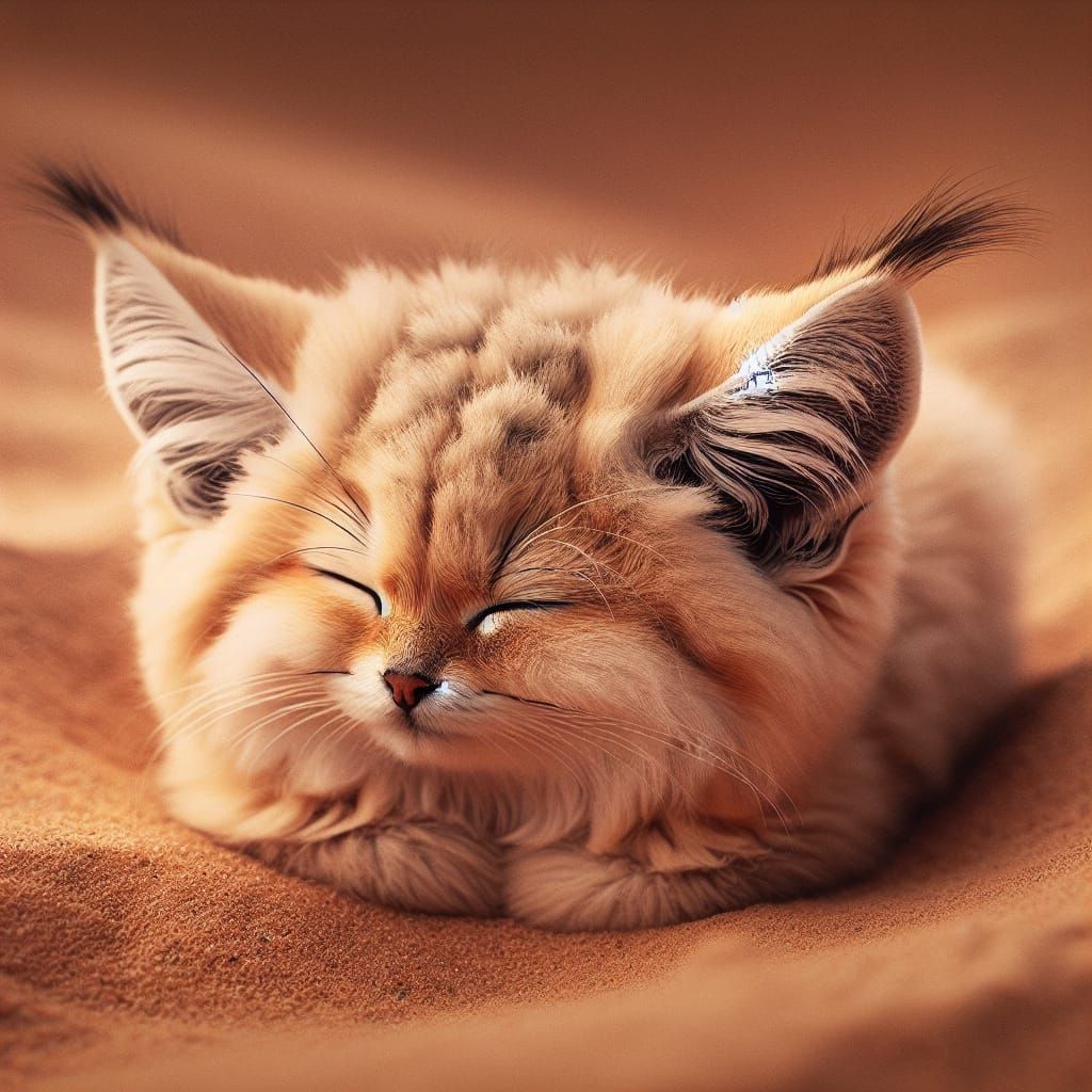 Fluffy Sand Cat Sleeping Peacefully in the Desert