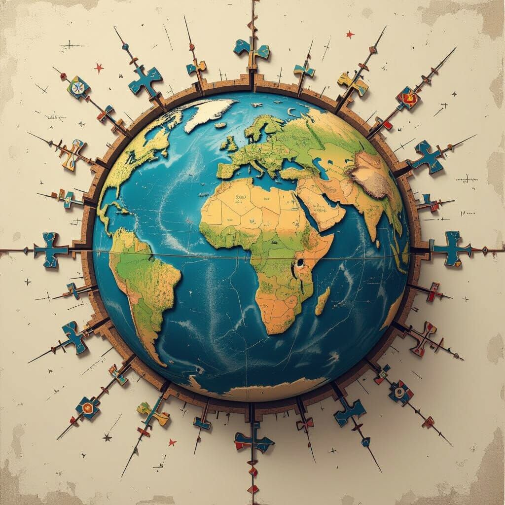 Ukraine Globe in Dystopian Industrial Style