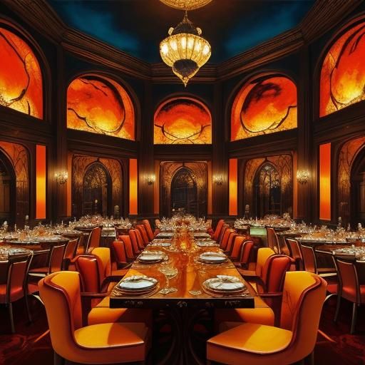 Fiery Furniture in Dreamlike Surrealist Dining Room